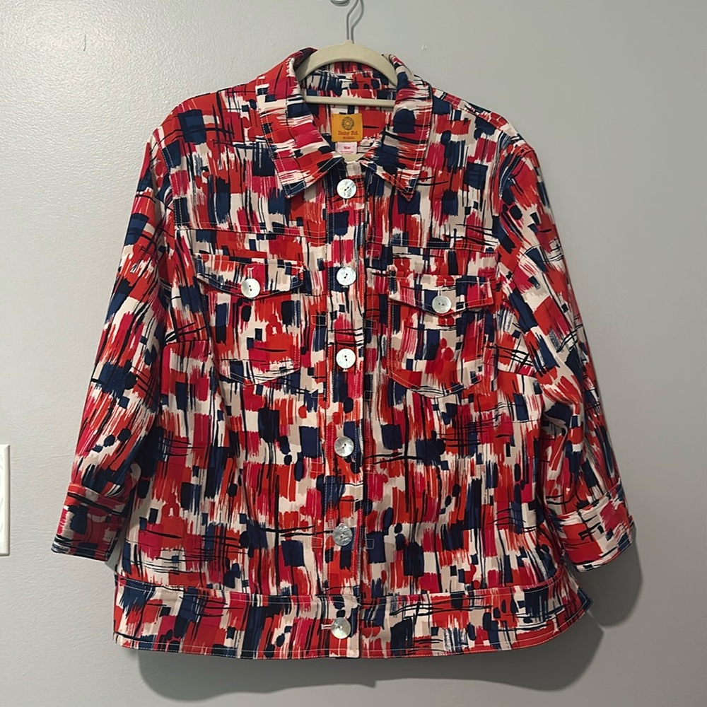 Ruby Road Blue And Red Abstract Pattern Blazer Wi… - image 1